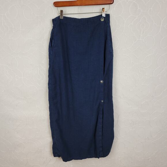 Click Color‎ Me Cotton Linen Wrap Skirt S Navy Blue Pockets Lagenlook Straight - Picture 1 of 10